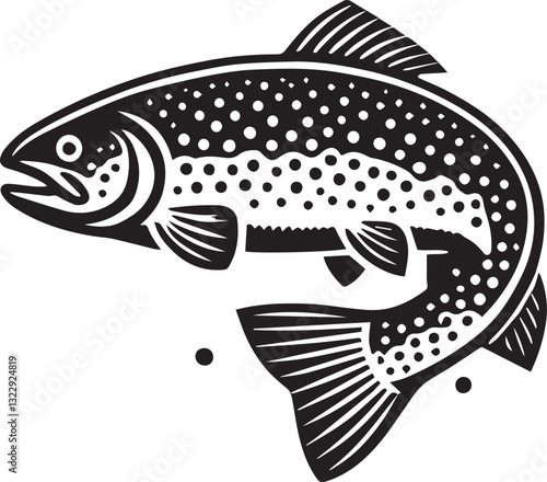 black vector illustration of fish, Salmon fish silhouette vector, Salmon fish vector illustration, Salmon fish logo vector, Salmon fish silhouette vector black and white