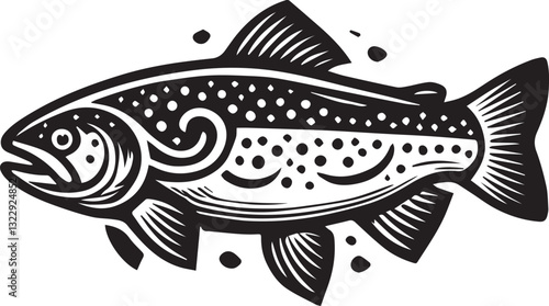 black vector illustration of fish, Salmon fish silhouette vector, Salmon fish vector illustration, Salmon fish logo vector, Salmon fish silhouette vector black and white