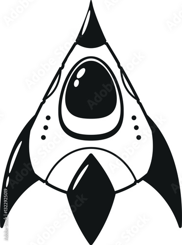 Futuristic missile shuttle black-and-white vector illustration