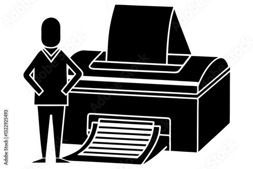 Printer with paper silhouette vector