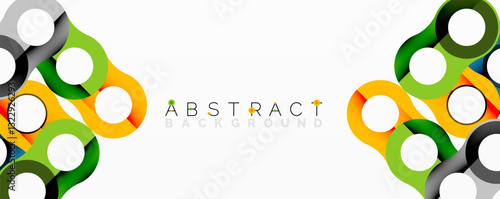 Abstract circle element composition with overlapping circular and tubular shapes featuring smooth gradients, transparency effects, and dynamic layering