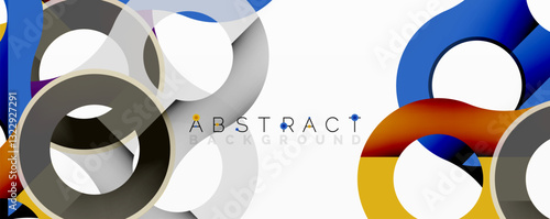 Abstract geometric pattern with interlocking circular and tubular shapes featuring smooth gradients, sharp contrasts, and dynamic layering