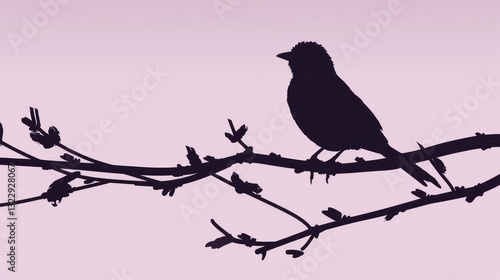 Wallpaper Mural A single bird silhouette perched on a branch at dusk. Torontodigital.ca