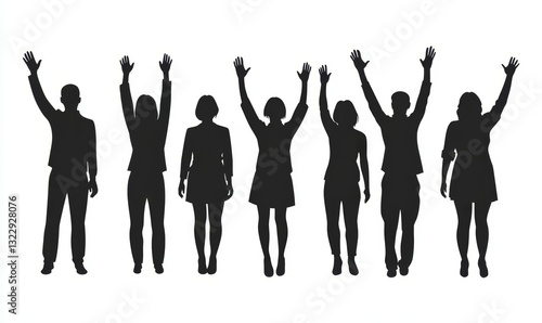 Silhouette of people raised their hands