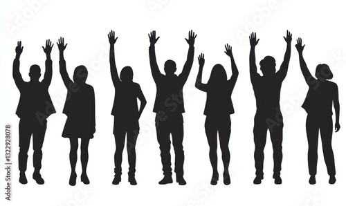 Silhouette of people raised their hands