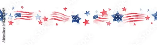 Panel kuchenny z motywem Patriotic watercolor border featuring American flags and stars in red, white, and blue