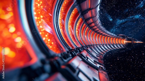 Fototapeta Naklejka Na Ścianę i Meble -  Futuristic Spaceship Station in Deep Space  Sci Fi  Neon  Galaxy