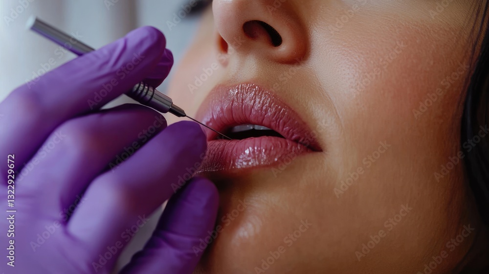 Obraz premium Closeup of a Woman Receiving a Lip Injection