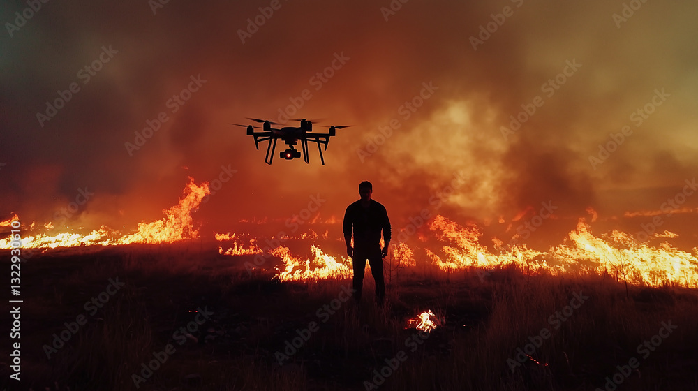 Fototapeta premium Aerial photography with drones of a raging fire in forest