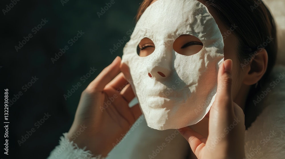 Fototapeta premium Woman Applying Facial Mask, Skincare Routine