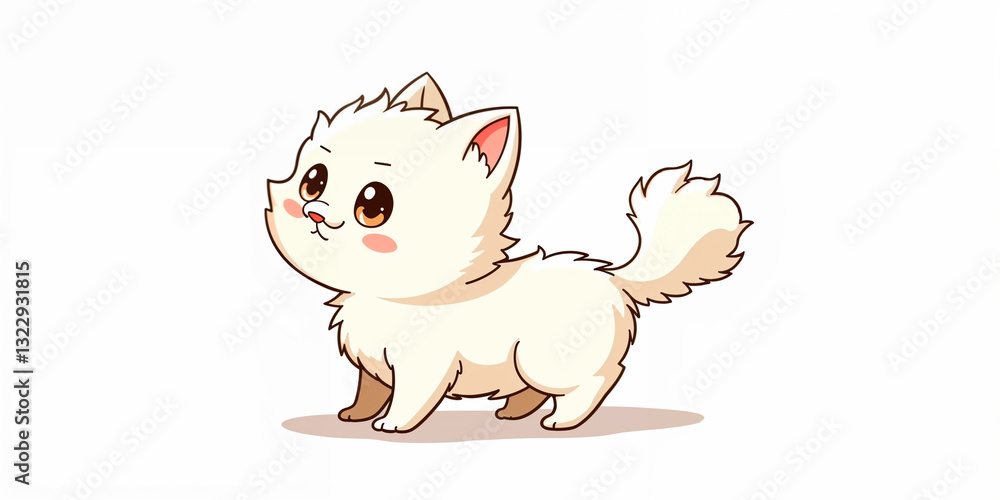 Fototapeta premium Cute Mekong Bobtail Cat Illustration on White Background