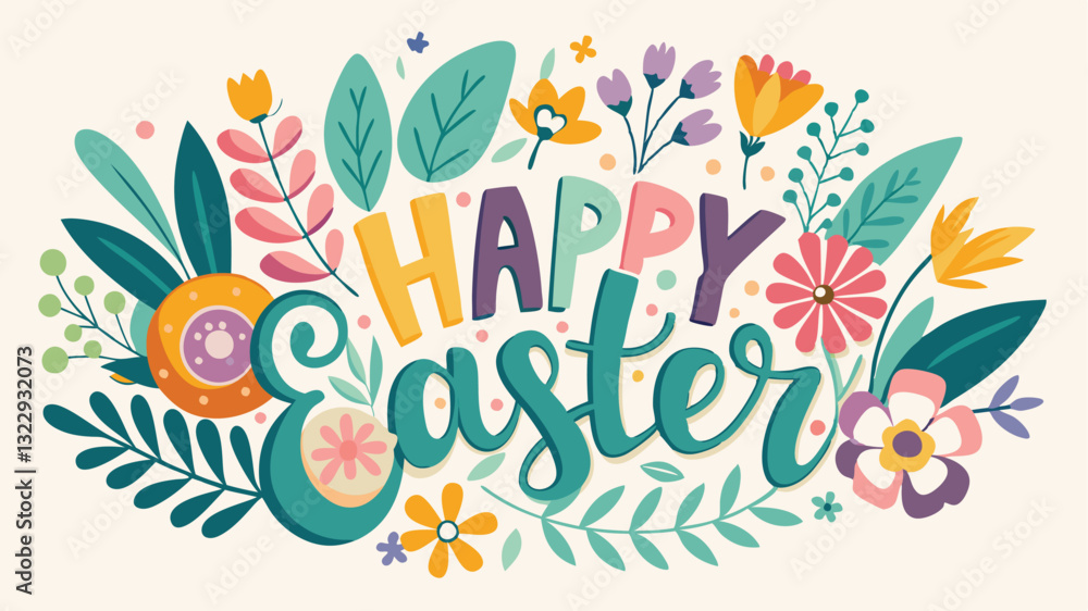 Naklejka premium happy easter card with flowers