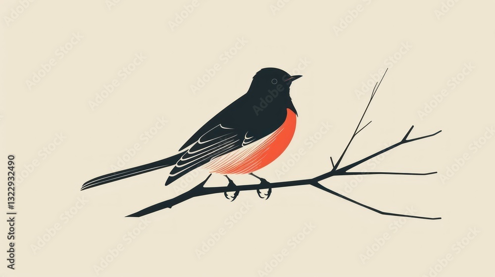 Fototapeta premium A minimal vector bird perched on a branch with clean lines.