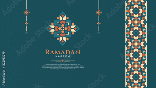 Ramadan Greeting Design with Islamic Geometric Ornament Border