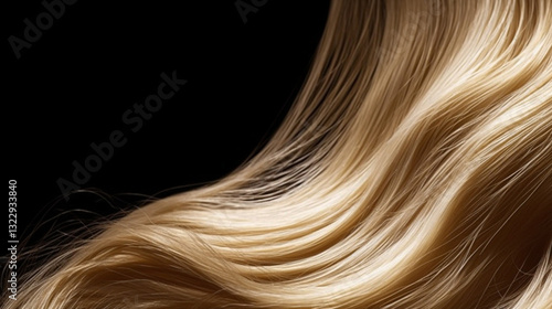 Close-up of curly blonde hair strands on dark background, beauty and fashion concept. Macro shot of  female blond  hair strand, top view. Hair care concept. Tuft Blonde hair.  AI generated