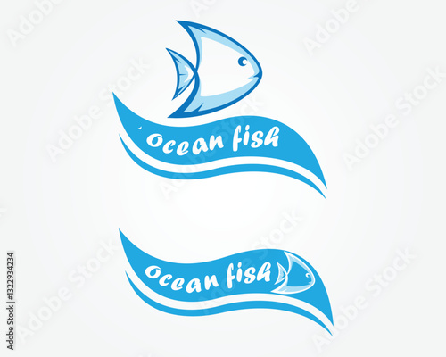 ocean fish logo blue fish with writing in the waves logo design template