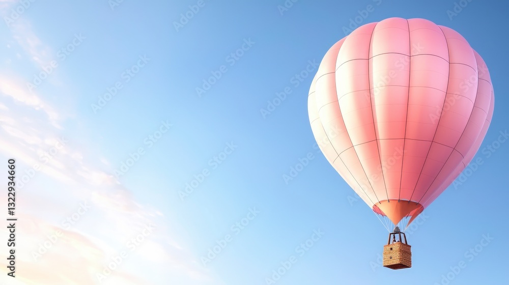 Fototapeta premium Pink Hot Air Balloon Soaring High in Blue Sky Adventure Travel