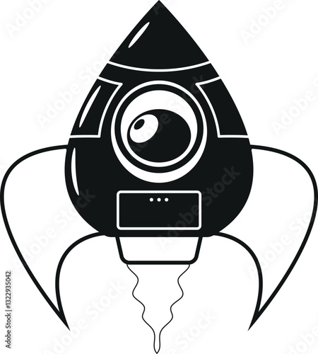 Fantasy rocket black-and-white vector illustration