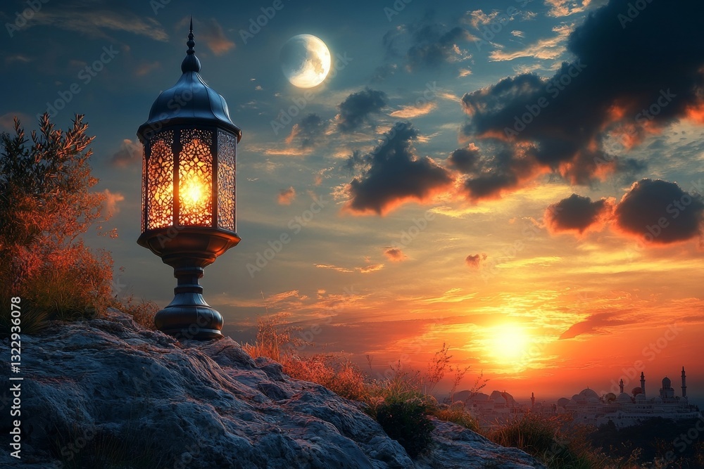 Fototapeta premium Sunset Lantern and Majestic Mosque