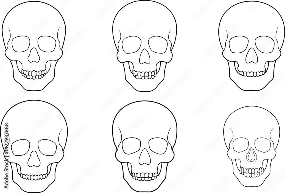 Fototapeta premium Set of Continuous one line drawing of human skull vector Line Art Illustration