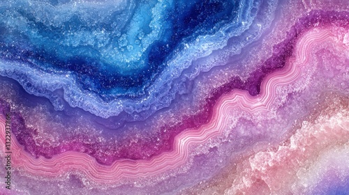 Vibrant layered agate,  showing a spectrum of colors including blues, pinks, purples and iridescent shimmer