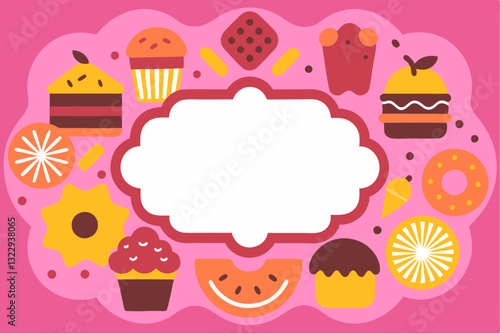 Vibrant dessert illustration featuring various sweets with copy space for message.