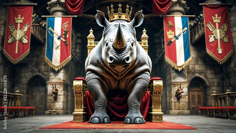 Φωτογραφία Grand Fantasy Throne Room Featuring a Noble King in Ornate Armor, Holding a Gold