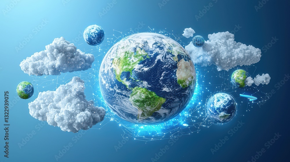 Obraz premium Data integration infographic concept. Conceptual of Earth and Its Atmospheric Systems