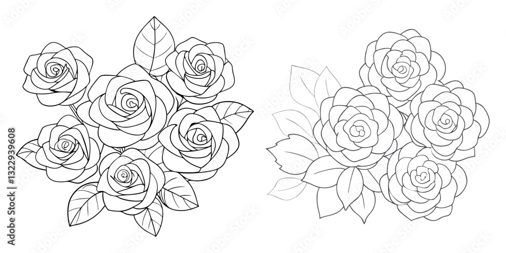 Hand drawn rose flower outline coloring book page line art Hand drawn rose flower outline coloring book page line art