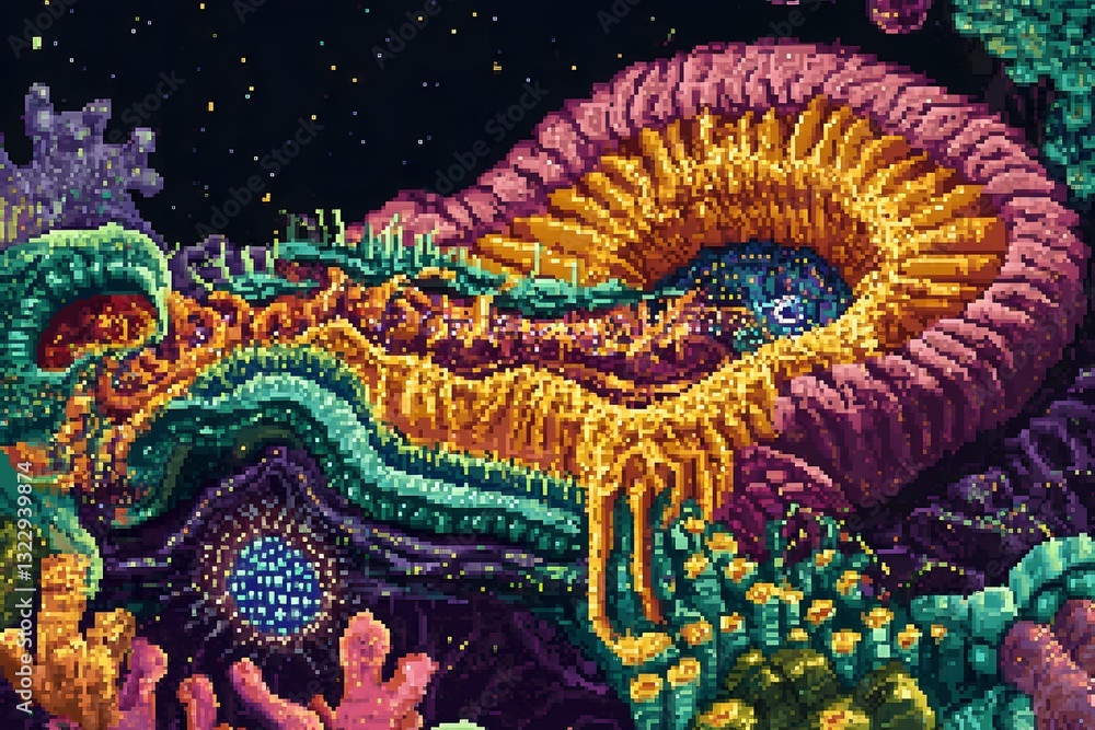 Fototapeta premium Intergalactic Tissue Engineering Pixel Art Showcases Futuristic Biotech Visuals
