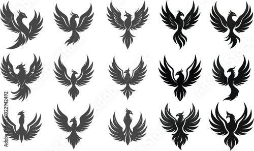 Set of Phoenix Silhouette Design Vector Illustration Design 