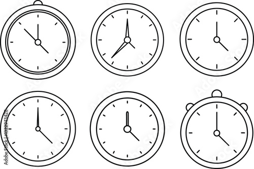 Minimalist Clock Line Art Vector Set