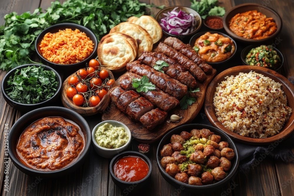 Delicious Food Platter with Grilled Meat and Rice Delicious Food Platter with Grilled Meat and Rice