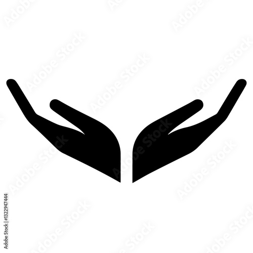 Black and white vector silhouette of a caring hands on white background
