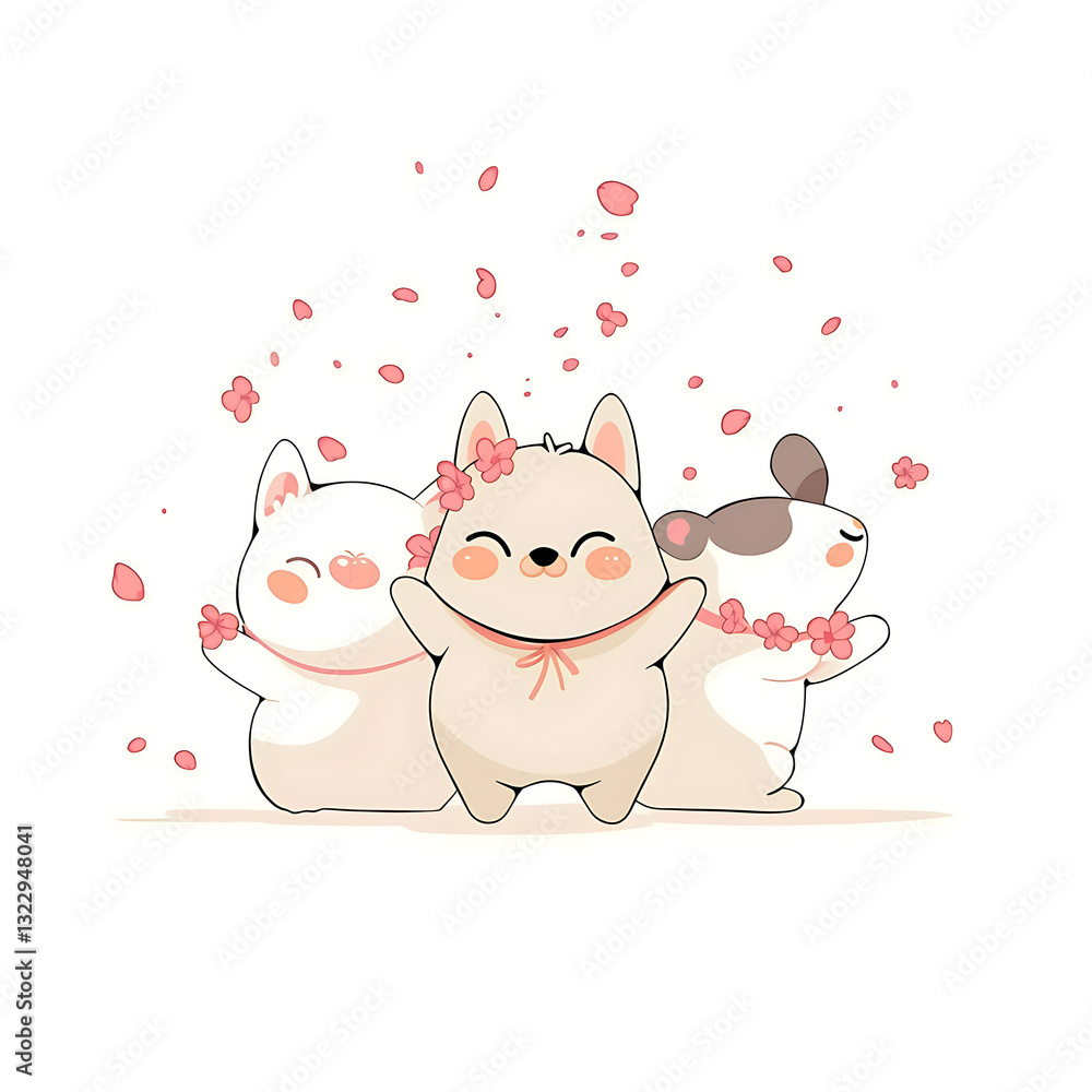 Fototapeta premium Playful and whimsical dog illustrations in vibrant and minimalist designs.