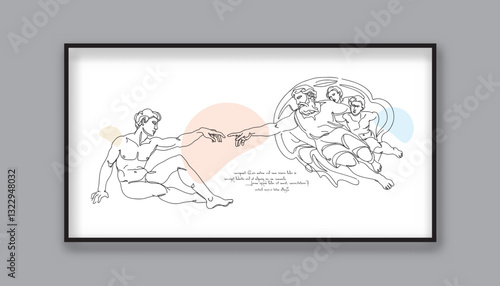 Minimalist line art of famous creation of Adam artwork