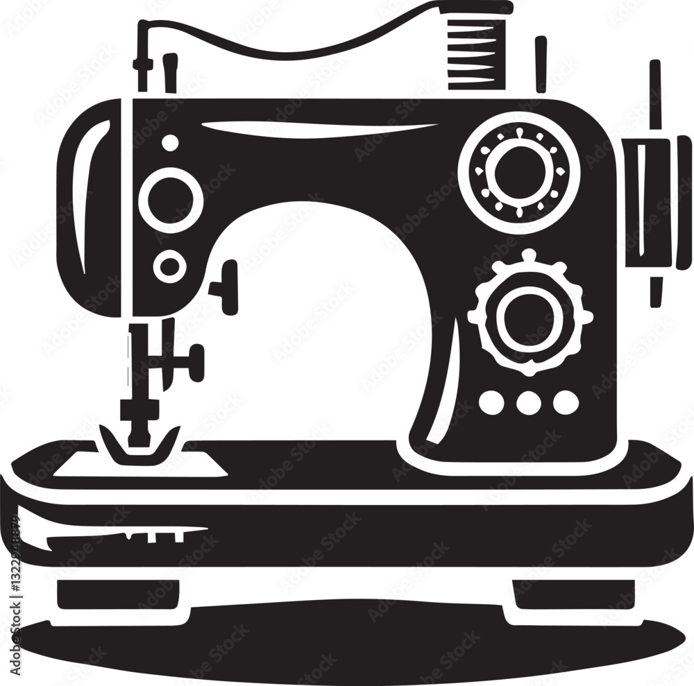 Fototapeta premium sewing machine and needle silhouette vector, sewing machine and needle vector illustration, sewing machine and needle logo vector, sewing machine and needle silhouette vector black and white