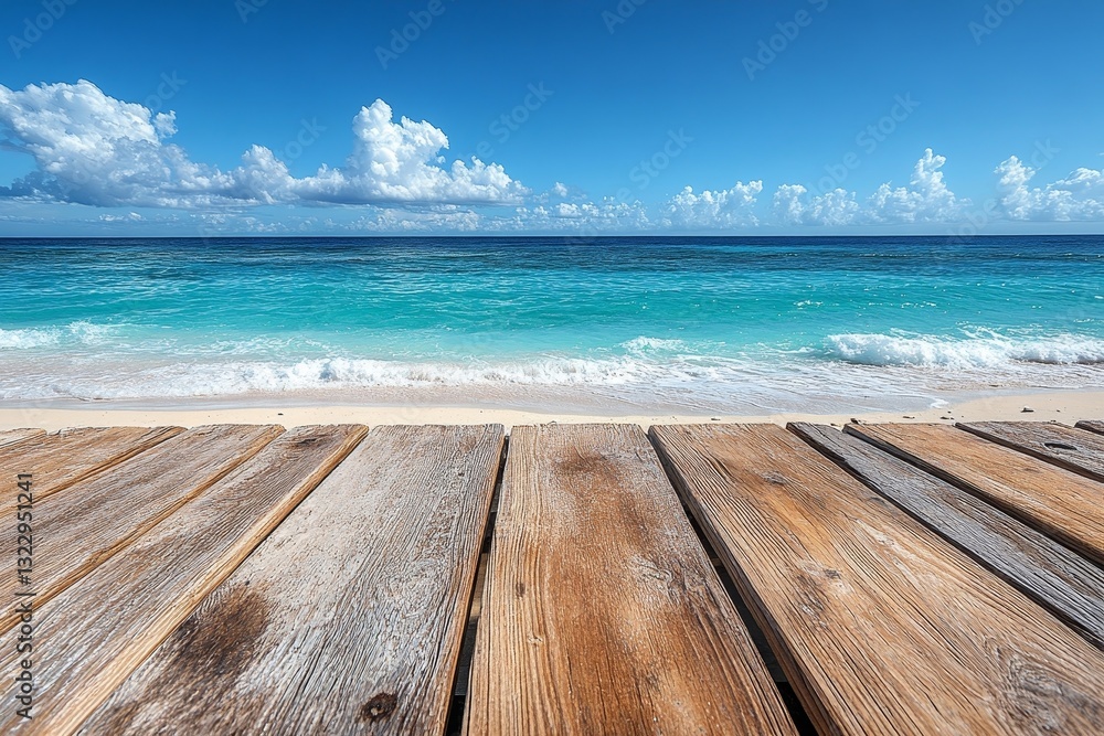 Fototapeta premium Tranquil Beach Pier View Under a Sunny Sky
