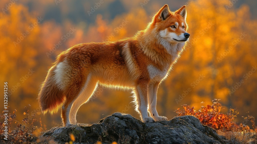 Fototapeta premium Autumnal Canine on Rocky Outcrop