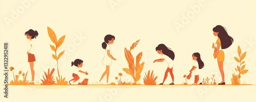 Woman life cycle flat  illustration. Female person aging stages, lady growth phases set. Girl growing up from newborn baby to senior adult cartoon character. Human lifespan