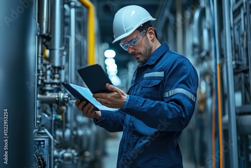 Monitoring and Control Systems Expert Verifying Plant Operations With Tablet in Industrial Setting During Daylight Hours