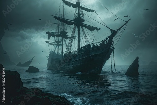 Sinister Shipwreck in Gloomy Haunted Waters