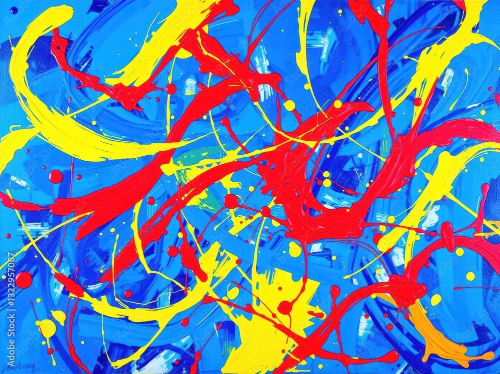 Obraz premium Abstract Painting in Blue Red and Yellow