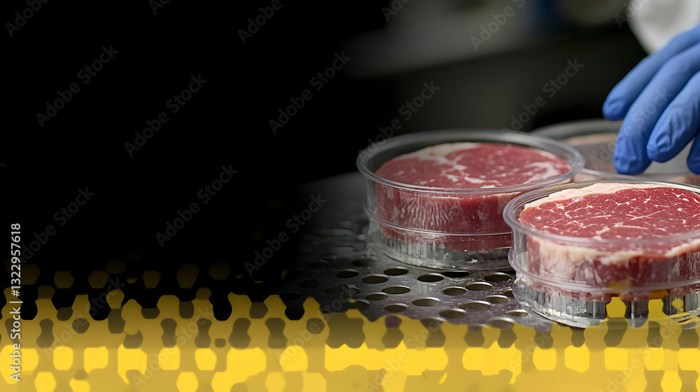 Factory worker packaging steak Factory worker packaging steak