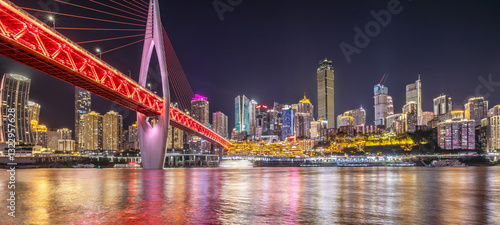 Obraz na płótnie Chongqing city skyline and bridge building scenery at night w salonie