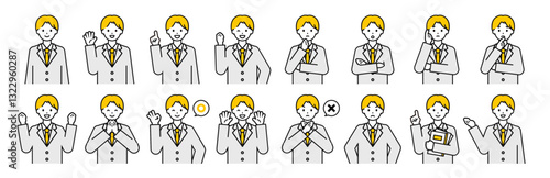 上半身のポーズセット_シンプルな男子学生