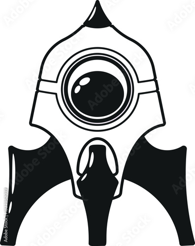 Futuristic shuttle game asset black-and-white