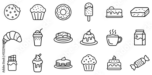 "Chocolate Desserts & Snacks Icon Set: A Decadent Collection of Symbols Representing Chocolaty Treats and Indulgent Snacks"