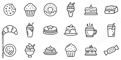 "Chocolate Desserts & Snacks Icon Set: A Decadent Collection of Symbols Representing Chocolaty Treats and Indulgent Snacks"