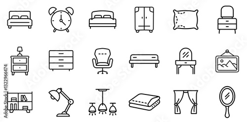 "Bedroom Furniture Icon Set: A Stylish Collection of Symbols Representing Essential Pieces for a Cozy and Functional Bedroom"